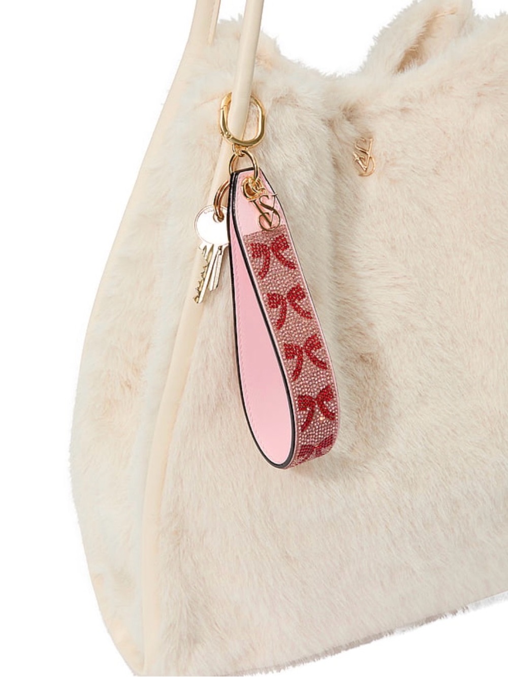 Victoria's Secret Pink and Red Bow Crystal Key Wristlet